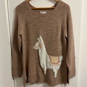 Lauren Conrad Womens Sweater Taupe Pink Knit La La Llama Stretch Large